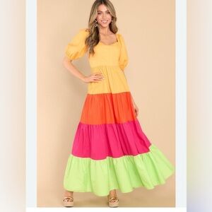 Perfect Fiesta One Way Ticket Orange Colorblock Maxi Dress flying Tomato med
